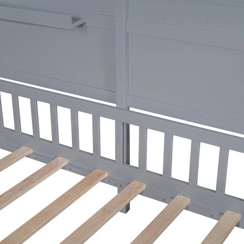 Twin Size House Bed with Shelves, House Bed with Window and Sparkling Light Strip on the Roof