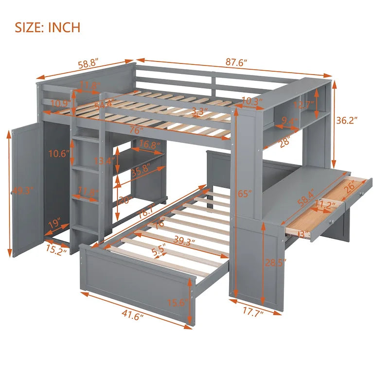 Full size Loft Bed with a twin size Stand-alone bed