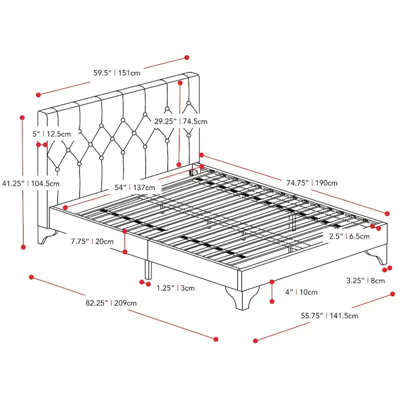 Nova Ridge Upholstered Button-Tufted Bed Frame, Full