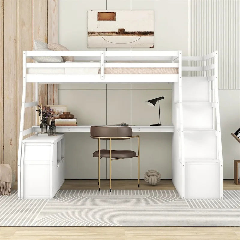 Merax Twin Size Loft Bed with with 7 Drawers 2 Shelves and Desk