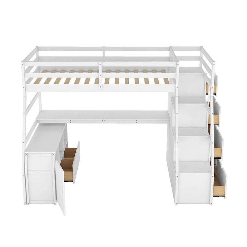 Merax Twin Size Loft Bed with with 7 Drawers 2 Shelves and Desk