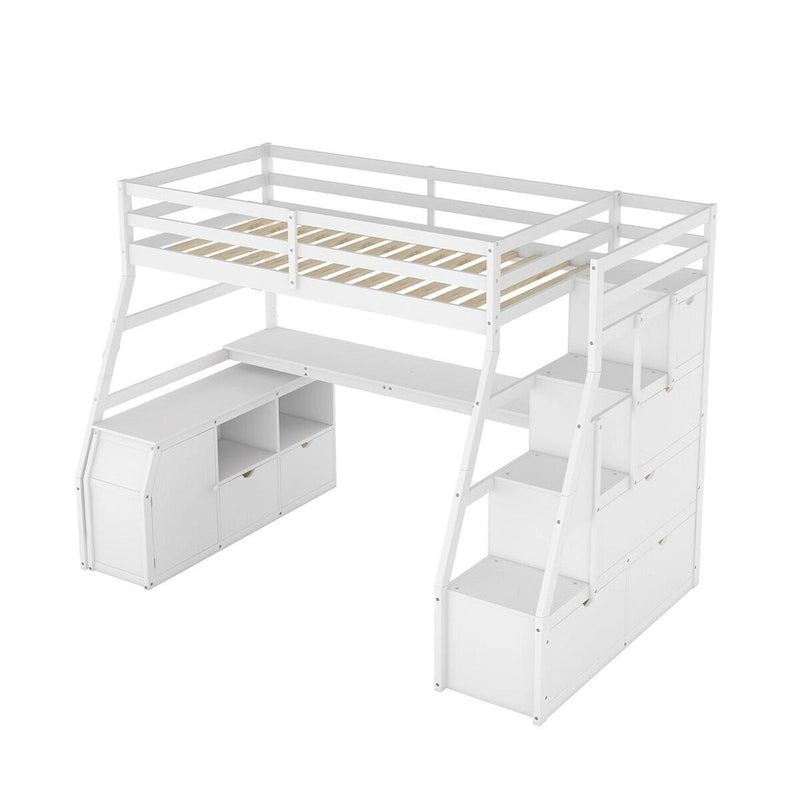 Merax Twin Size Loft Bed with with 7 Drawers 2 Shelves and Desk