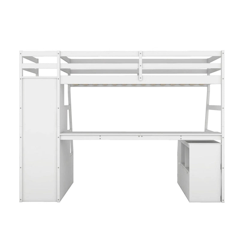 Merax Twin Size Loft Bed with with 7 Drawers 2 Shelves and Desk