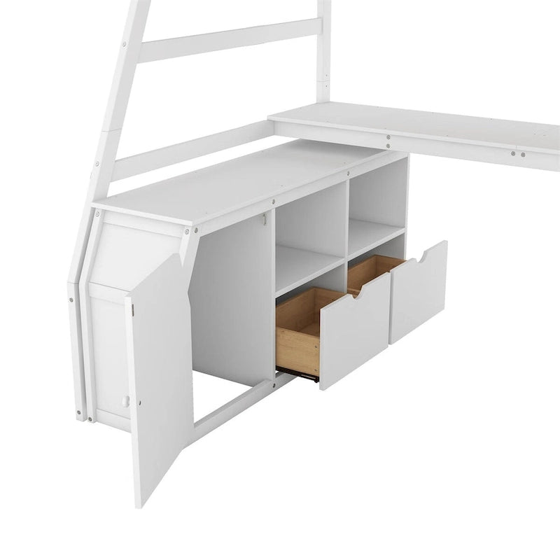 Merax Twin Size Loft Bed with with 7 Drawers 2 Shelves and Desk