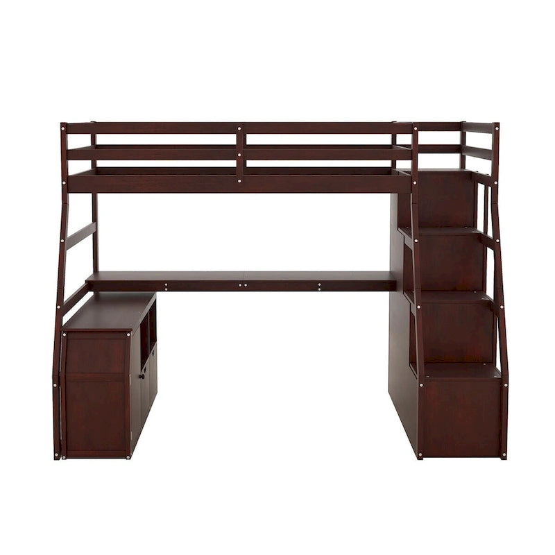 Merax Twin Size Loft Bed with with 7 Drawers 2 Shelves and Desk