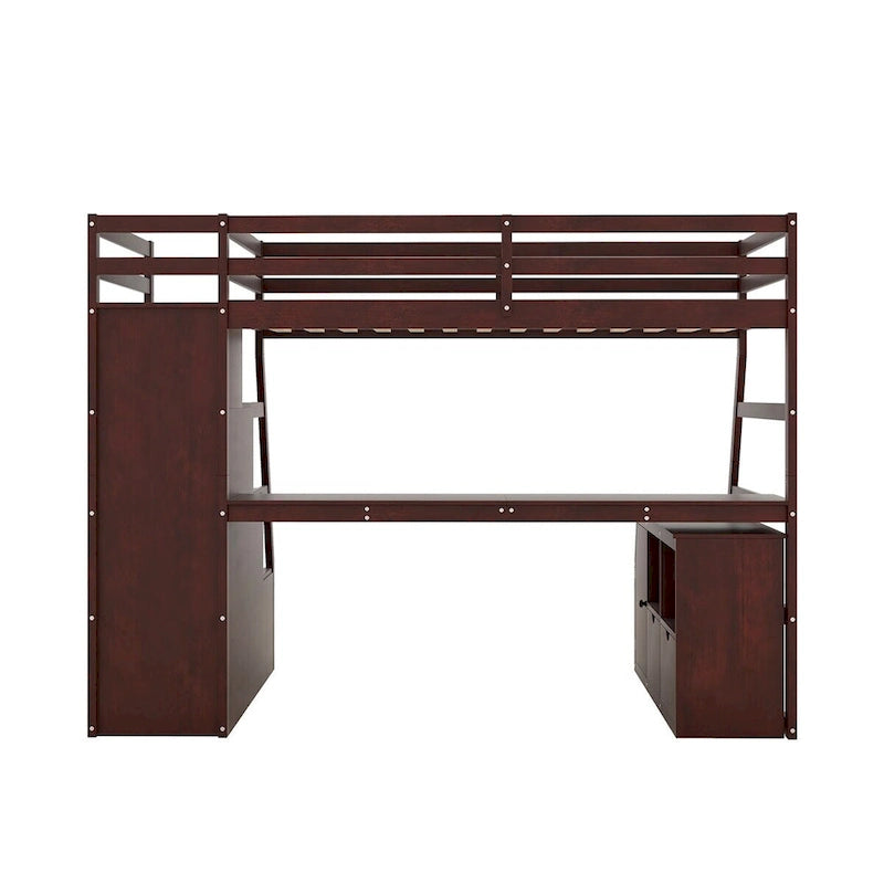 Merax Twin Size Loft Bed with with 7 Drawers 2 Shelves and Desk