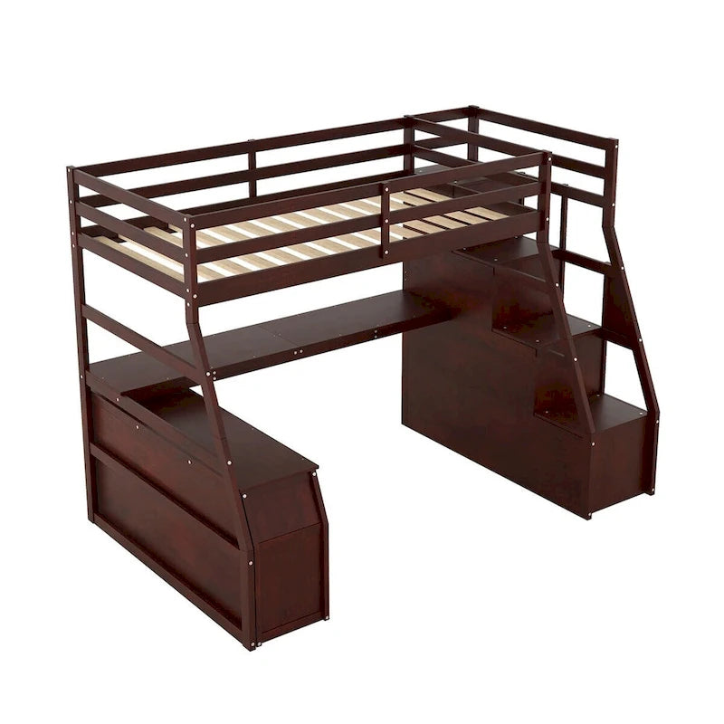 Merax Twin Size Loft Bed with with 7 Drawers 2 Shelves and Desk