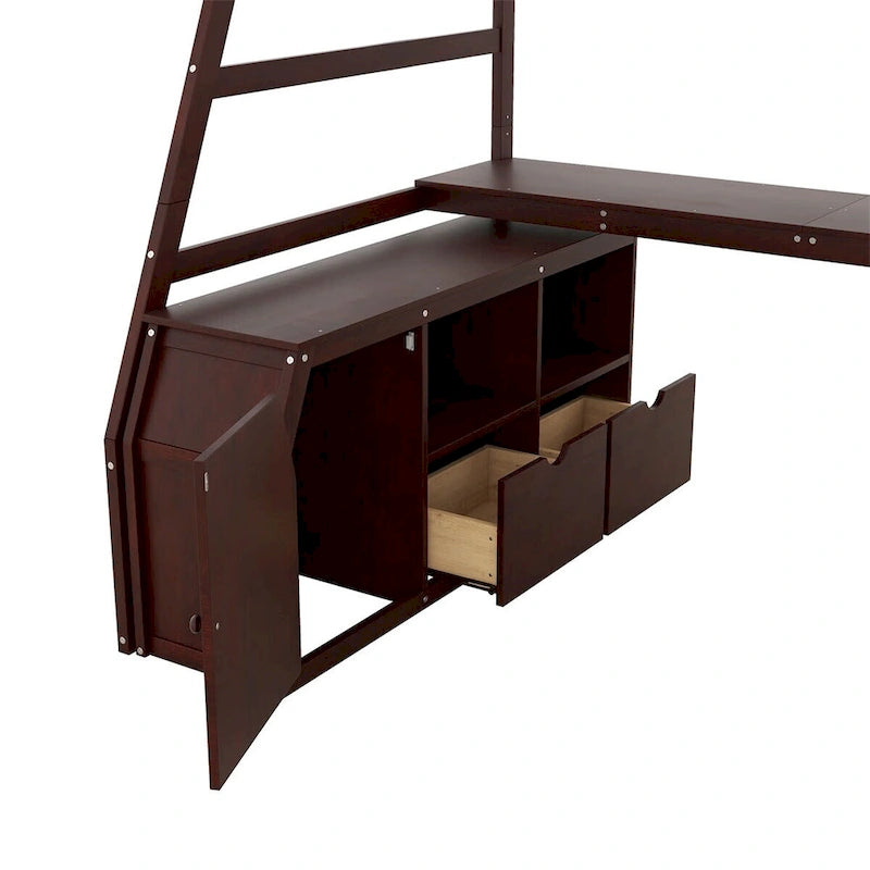 Merax Twin Size Loft Bed with with 7 Drawers 2 Shelves and Desk