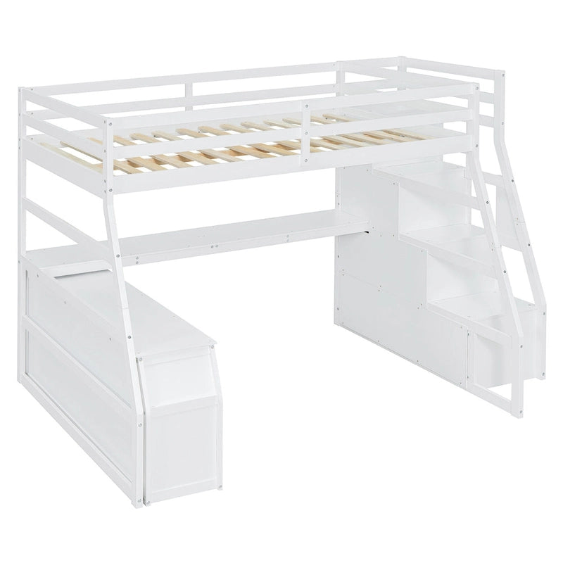 Merax Twin Size Loft Bed with with 7 Drawers 2 Shelves and Desk