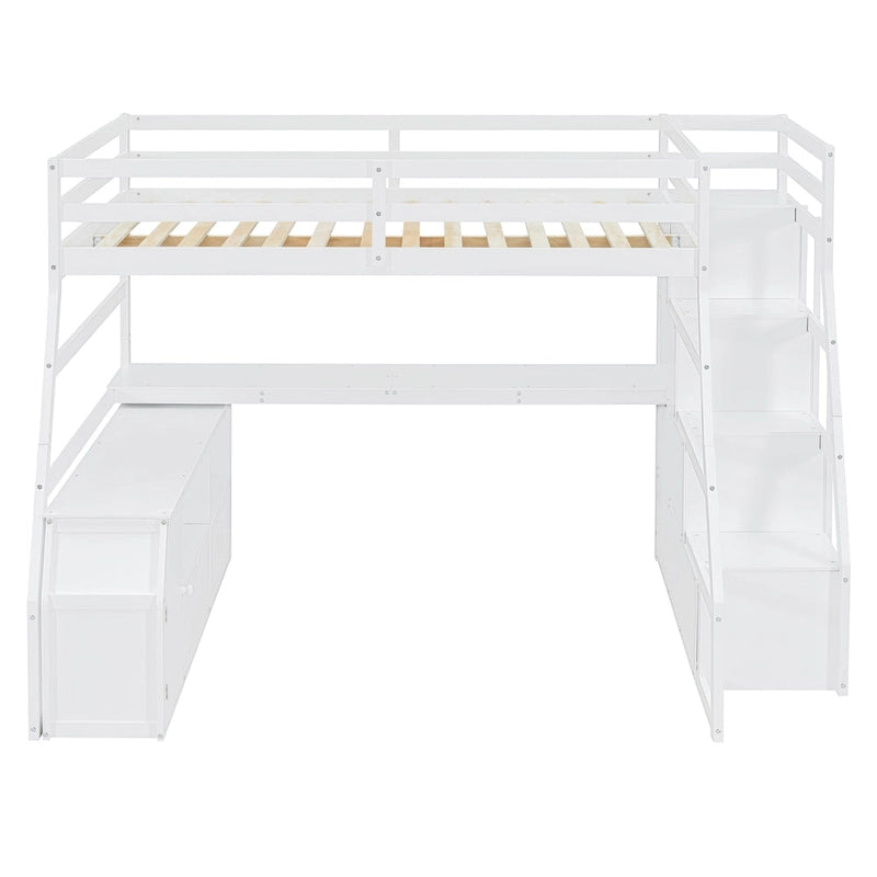 Merax Twin Size Loft Bed with with 7 Drawers 2 Shelves and Desk