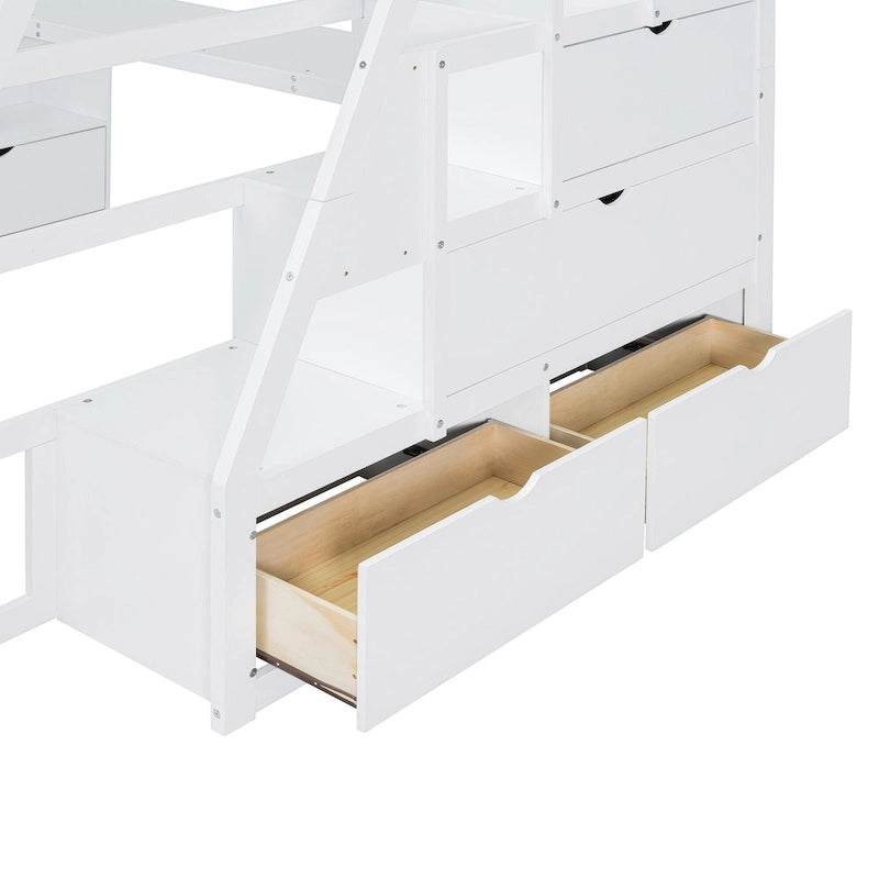 Merax Twin Size Loft Bed with with 7 Drawers 2 Shelves and Desk