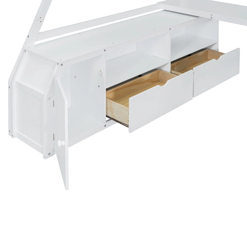 Merax Twin Size Loft Bed with with 7 Drawers 2 Shelves and Desk