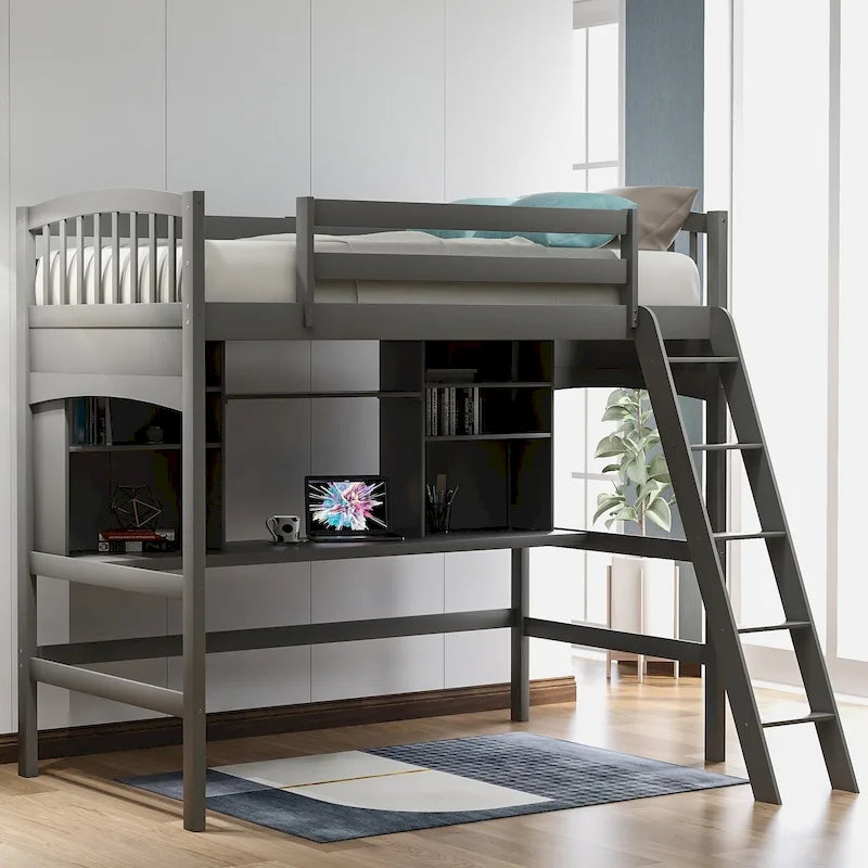 Twin size Loft Bed with Storage Shelves