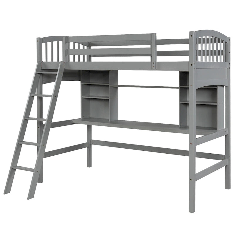 Twin size Loft Bed with Storage Shelves