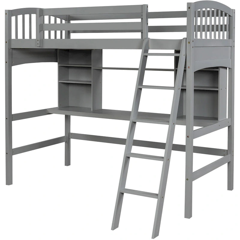 Twin size Loft Bed with Storage Shelves