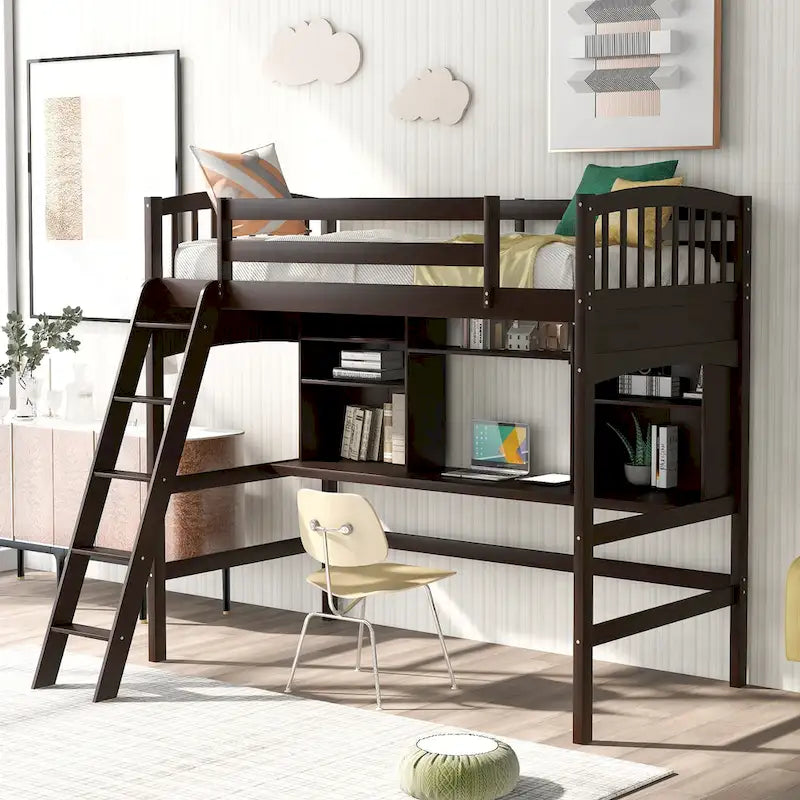 Twin size Loft Bed with Storage Shelves
