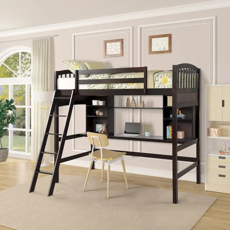 Twin size Loft Bed with Storage Shelves