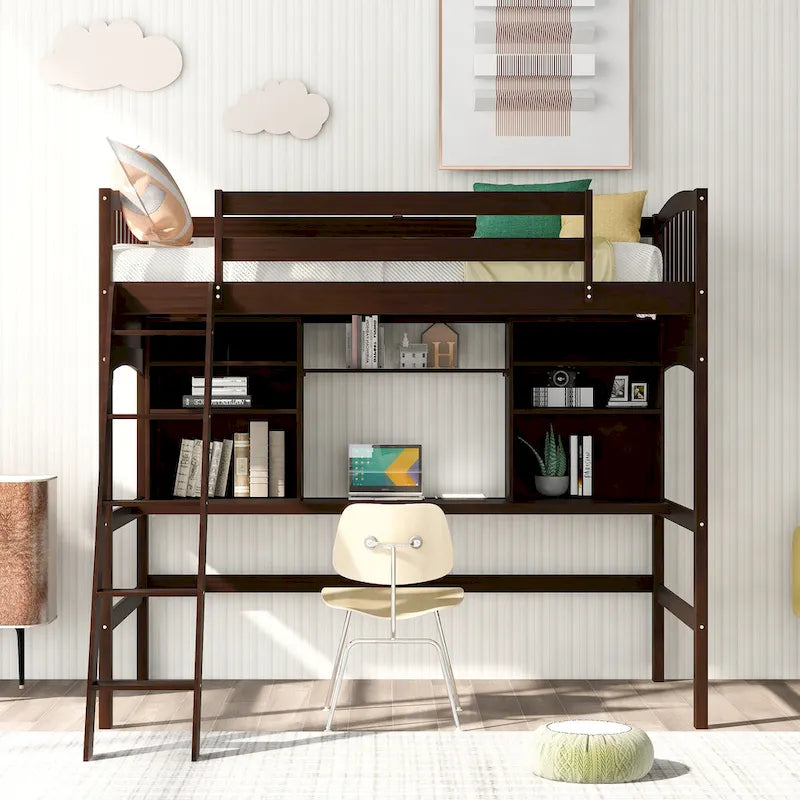 Twin size Loft Bed with Storage Shelves