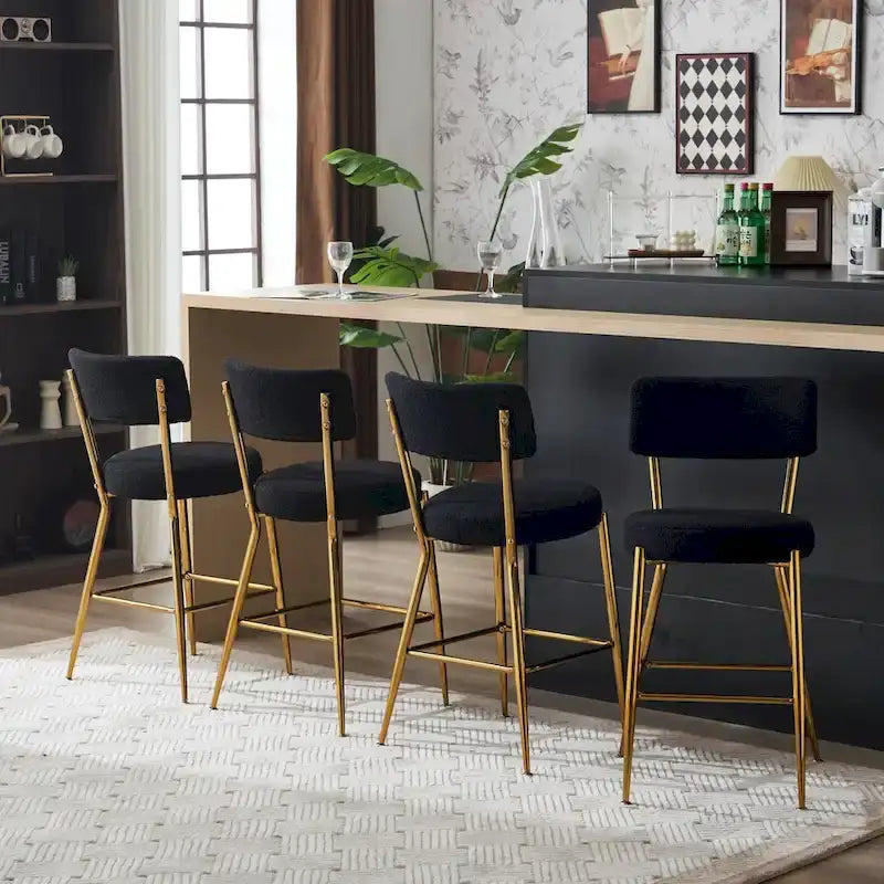 Set of 2/Set of 4 Modern Teddy Fabric Upholstered Bar Stools with Metal Base