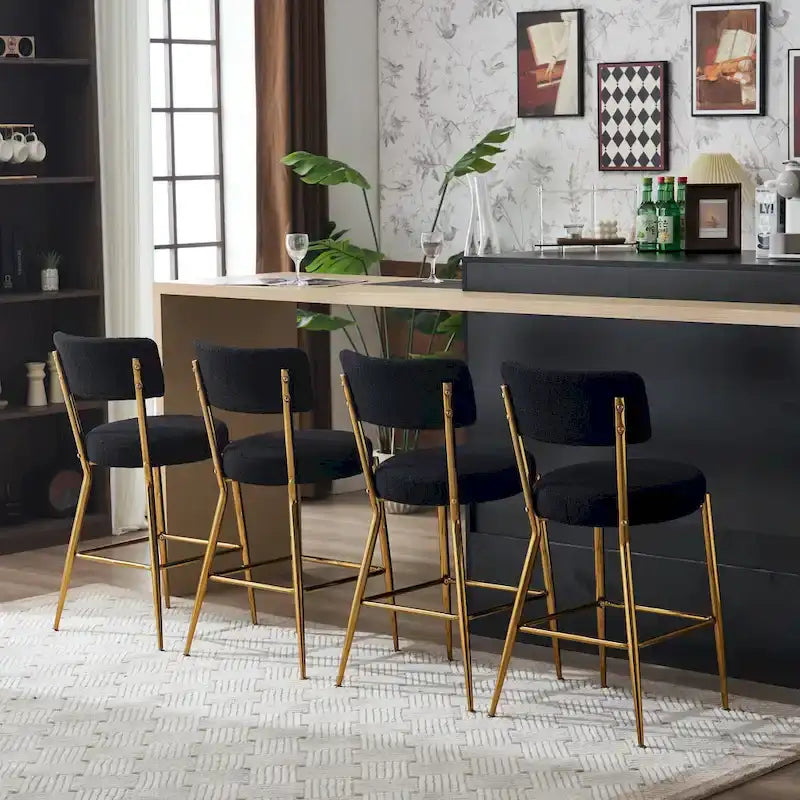 Set of 2/Set of 4 Modern Teddy Fabric Upholstered Bar Stools with Metal Base