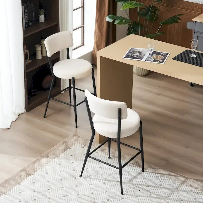 Set of 2/Set of 4 Modern Teddy Fabric Upholstered Bar Stools with Metal Base