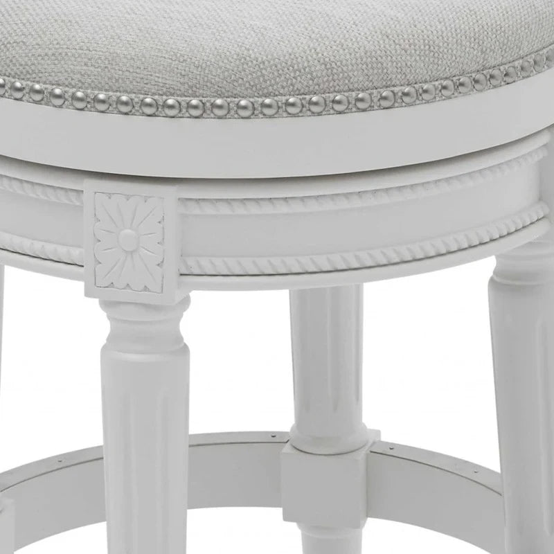 HomeRoots 26 White Solid Wood and Fabric Backless Counter Height Swivel Bar Chair