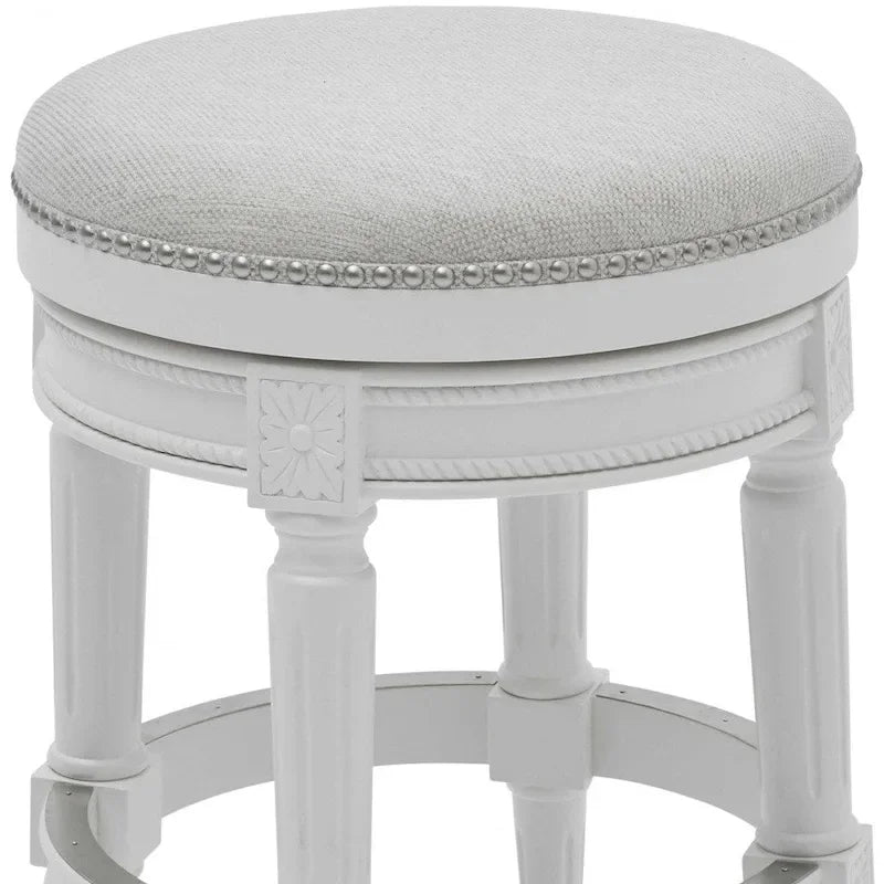 HomeRoots 26 White Solid Wood and Fabric Backless Counter Height Swivel Bar Chair