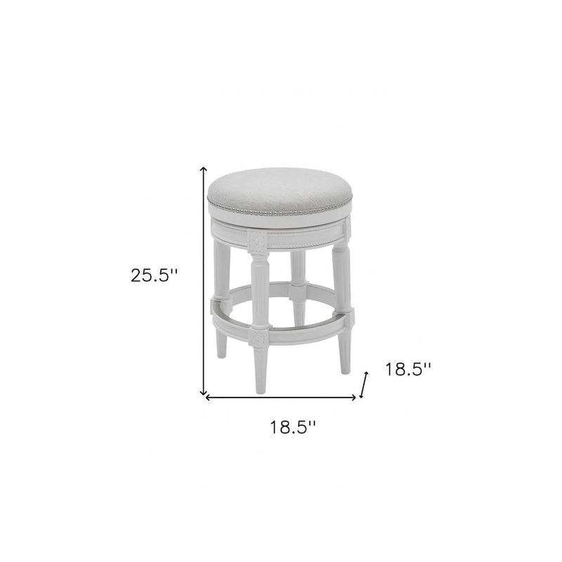 HomeRoots 26 White Solid Wood and Fabric Backless Counter Height Swivel Bar Chair