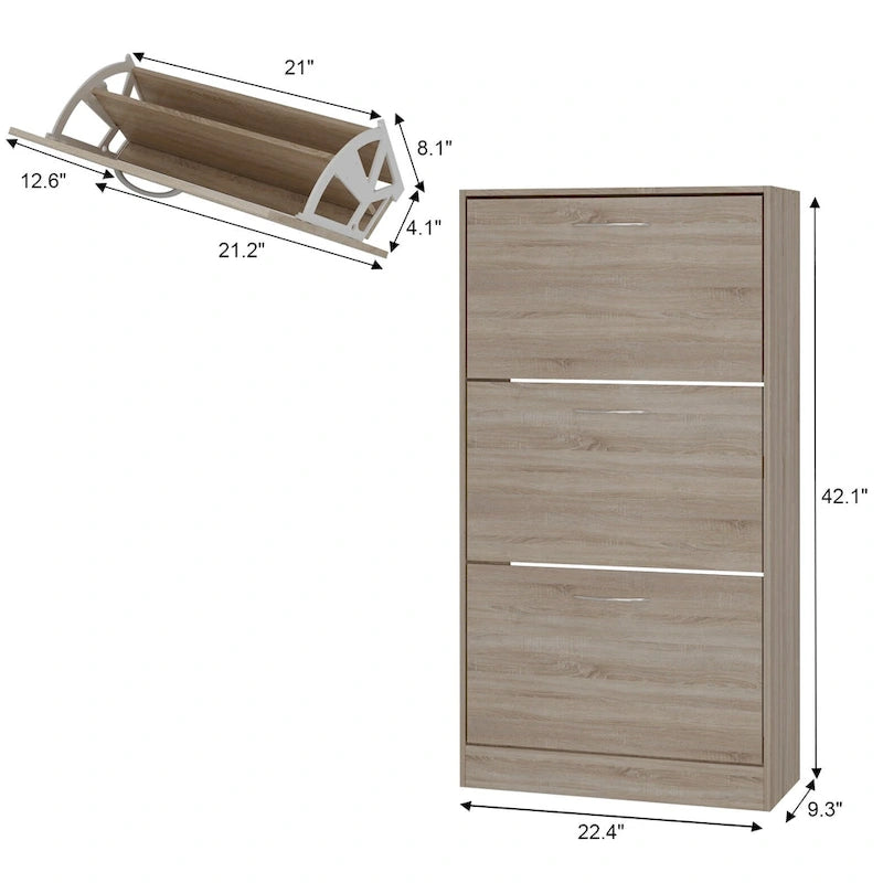 Timechee Grey Entryway Shoe Spcase Saving Cabinet with 3 Drawers
