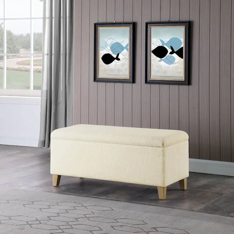 HomePop Sherpa Upholstered Storage Bench - Cream