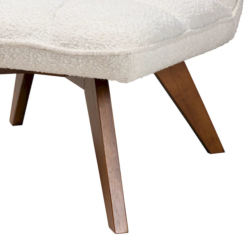 Darielle Japandi Cream Boucle Fabric and Walnut Brown Finished Rubberwood Accent Chair