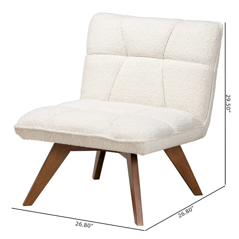 Darielle Japandi Cream Boucle Fabric and Walnut Brown Finished Rubberwood Accent Chair