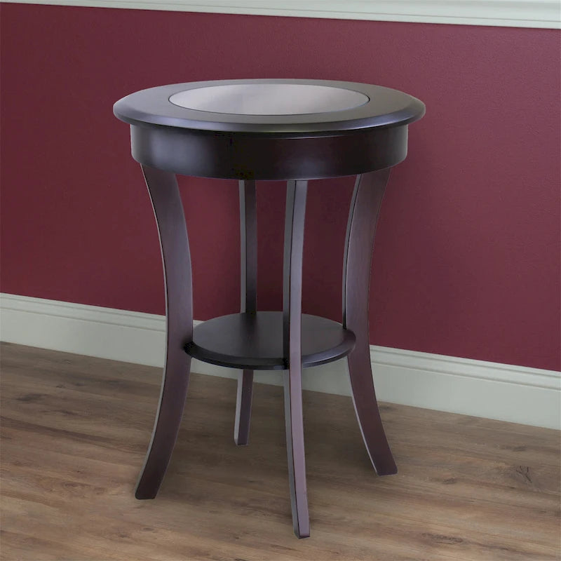 Round Accent Table, Entryway Table Side Table W/ Glass & Curved Legs