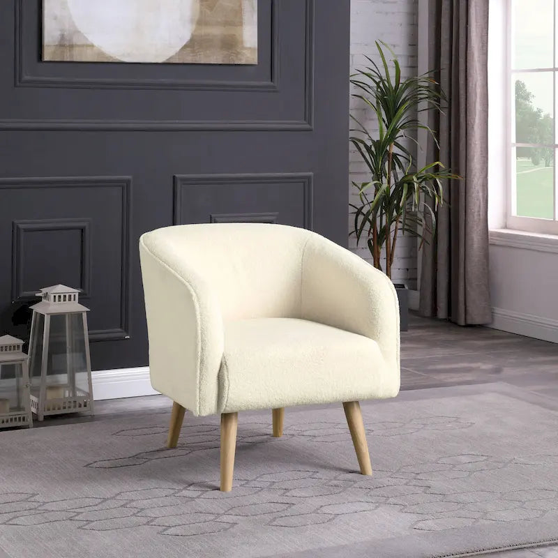 HomePop Sherpa Accent Chair with Wood Legs - Cream