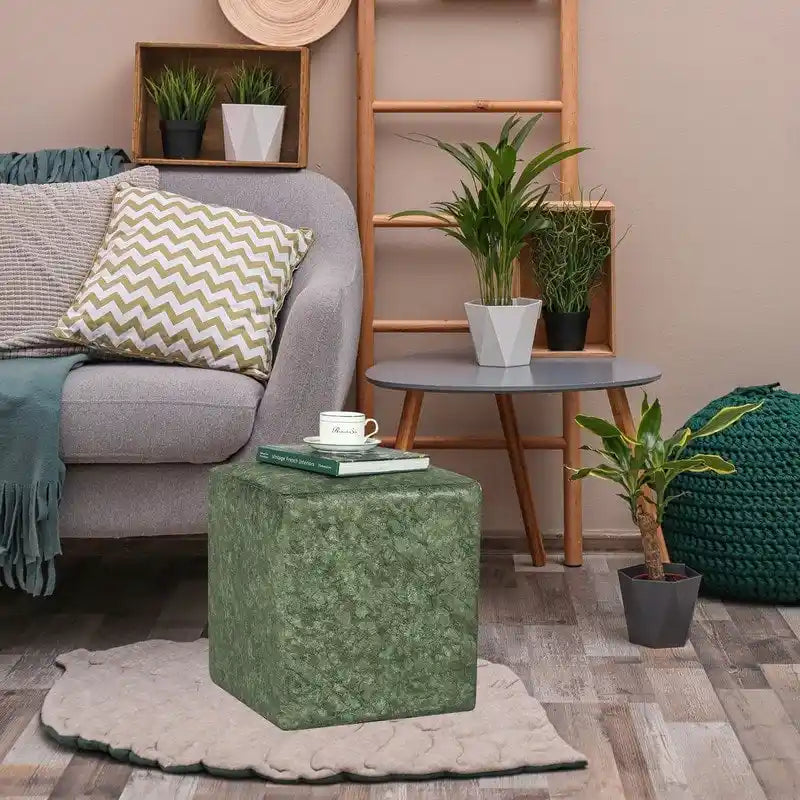 Adeco Square Ottoman Vanity Stool Fabric Upholstered Footrest Footstool
