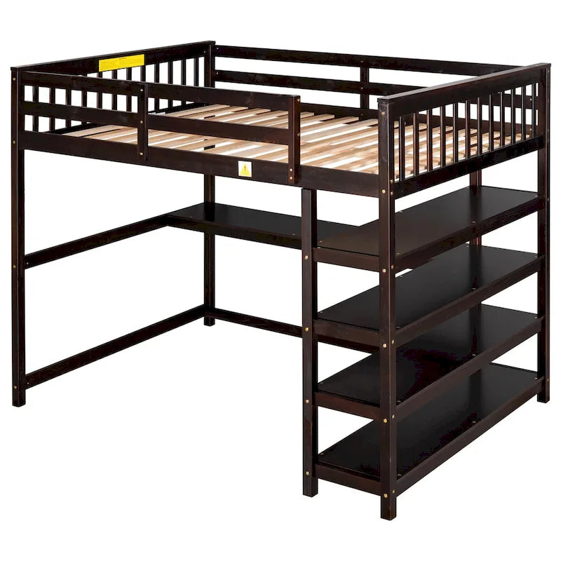 Nestfair Wooden Full Size Loft Bed with Shelves and Desk