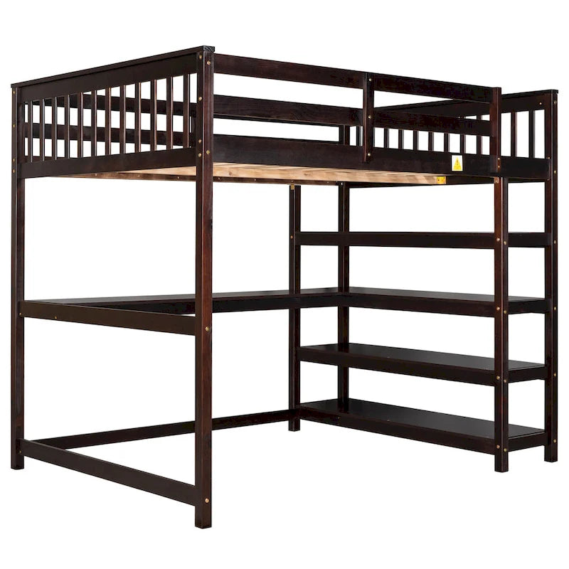 Nestfair Wooden Full Size Loft Bed with Shelves and Desk
