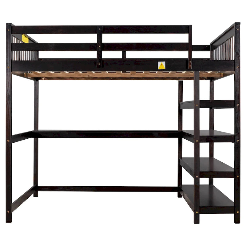 Nestfair Wooden Full Size Loft Bed with Shelves and Desk