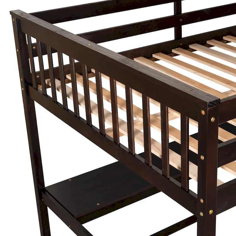 Nestfair Wooden Full Size Loft Bed with Shelves and Desk