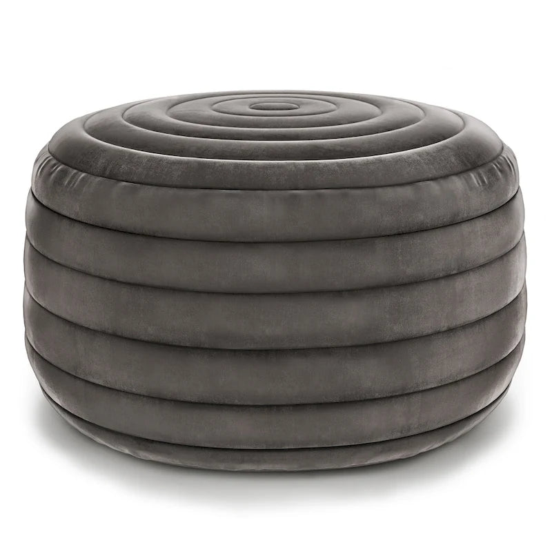 WYNDENHALL Anna Boho Round Pouf in Velvet Fabric