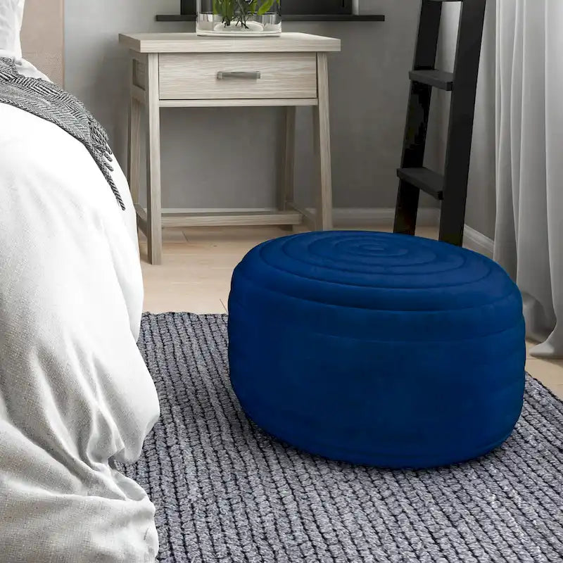 WYNDENHALL Anna Boho Round Pouf in Velvet Fabric