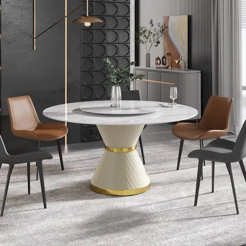 59 Modern Marble Dining Table Round Dining Table with Lazy Susan
