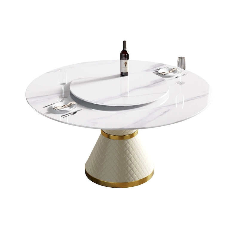 59 Modern Marble Dining Table Round Dining Table with Lazy Susan
