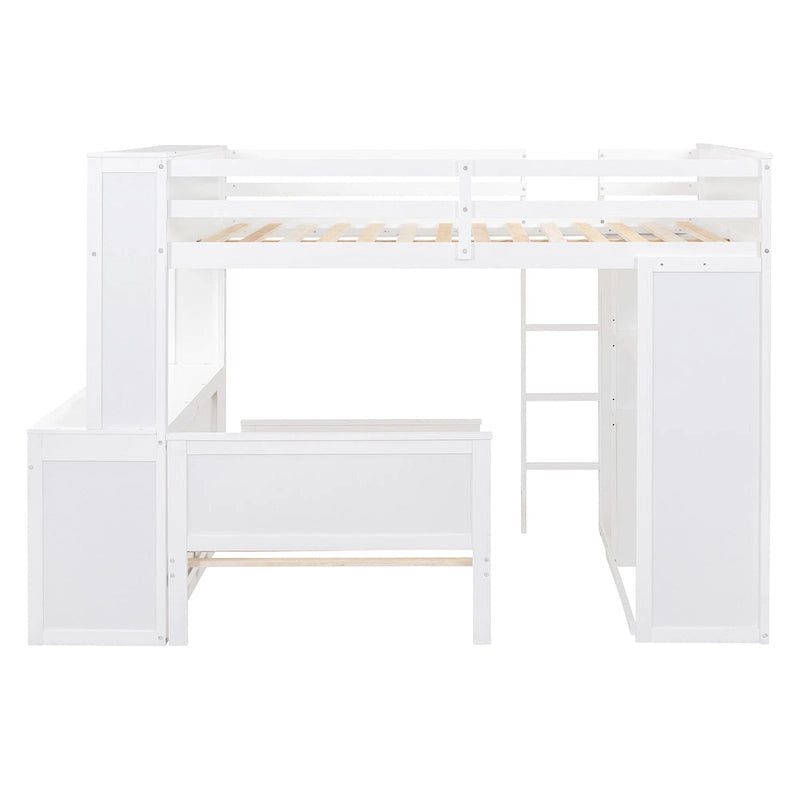 Full Size Loft Bed with Twin Size Stand-alone Bed, Desk and Wardrobe