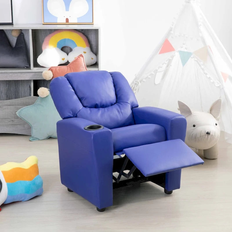 Fauteuil inclinable pour enfants en PVC avec fonction d'inclinaison par poussée, porte-gobelet et repose-pieds confortable