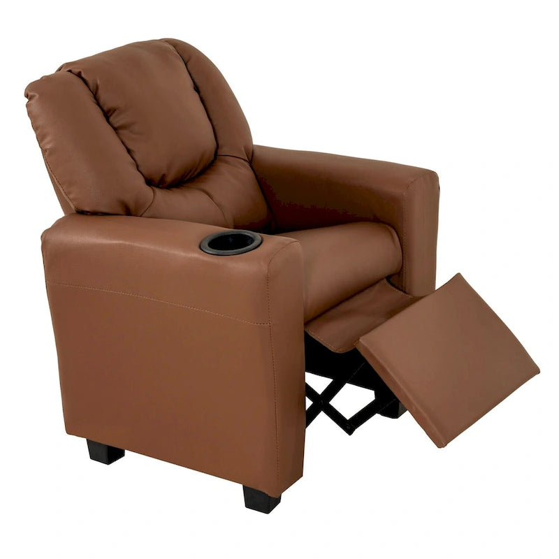 Fauteuil inclinable pour enfants en PVC avec fonction d'inclinaison par poussée, porte-gobelet et repose-pieds confortable