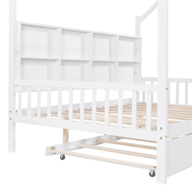 Wooden Full Size House Bed with Trundle