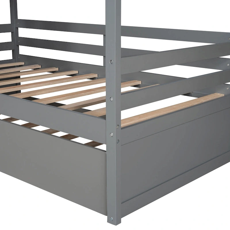 Nestfair Twin Size House Style Wood Bed with Trundle