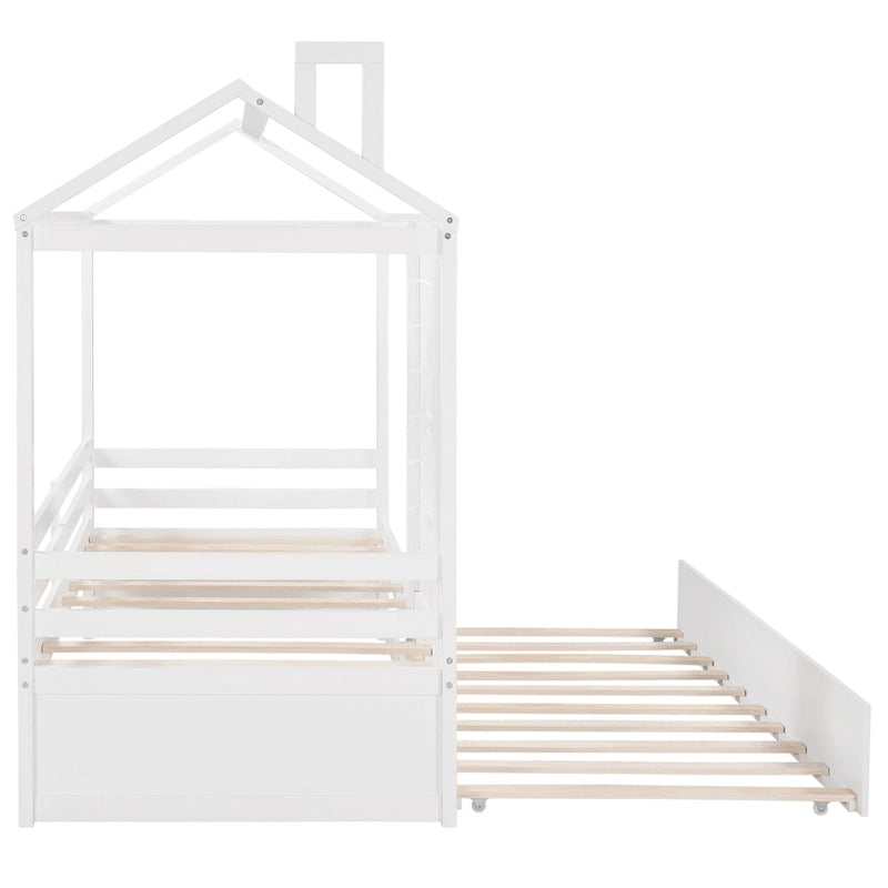 Nestfair Twin Size House Style Wood Bed with Trundle