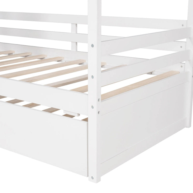 Nestfair Twin Size House Style Wood Bed with Trundle